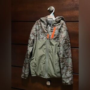 Camouflage Hooded Jacket with Orange Accents